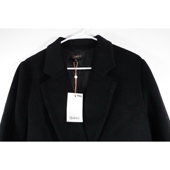 Quince Black Italian Classic Single Breasted Wool Coat Size Medium long warm - Picture 2 of 9